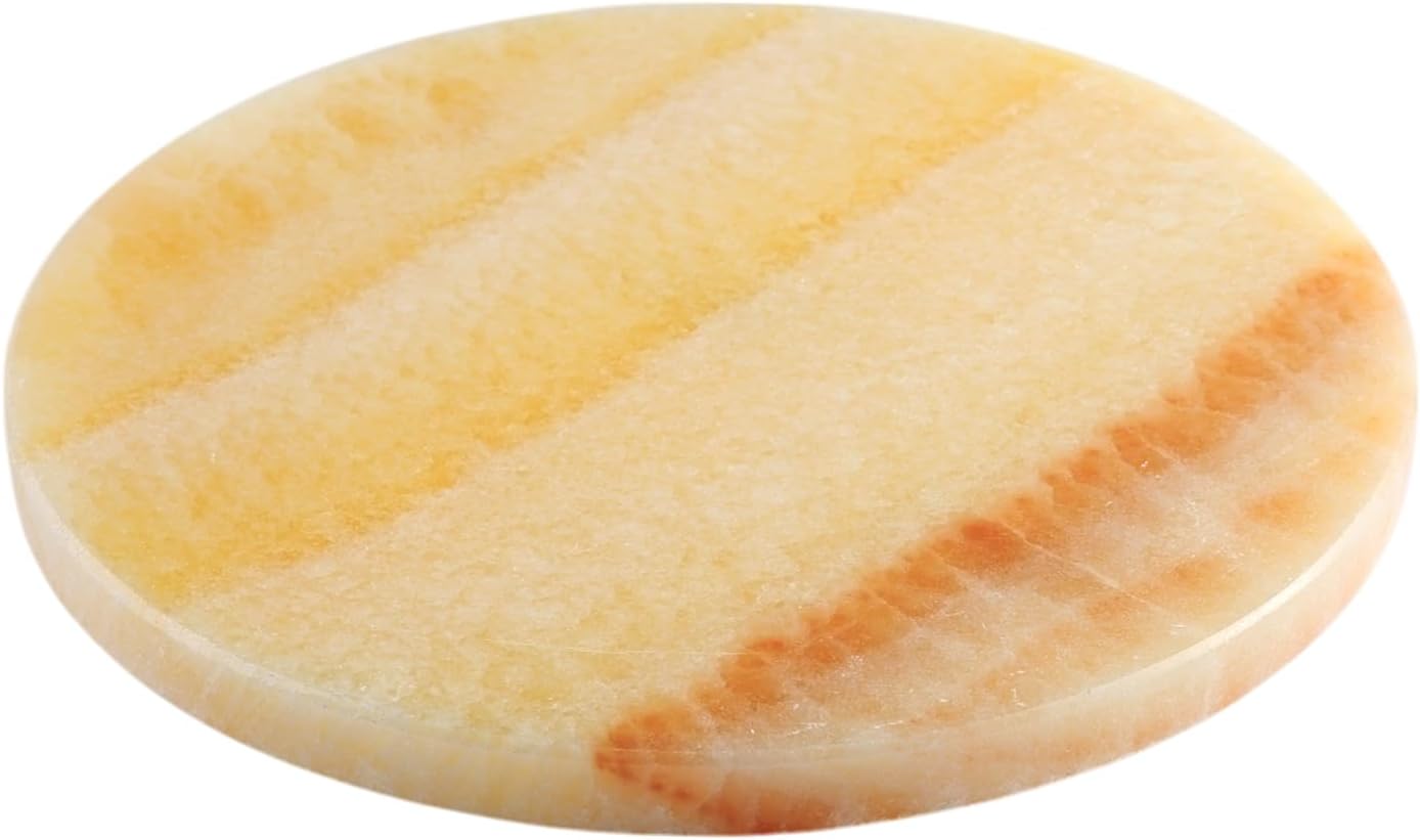 BCS Round Marble Vanity Tray for Bathroom Counter- 10 inch Natural Mexico Onyx Stone Tray for Perfume, Jewelry, Makeup Organizer, Luxury Dresser & Nightstand Decor