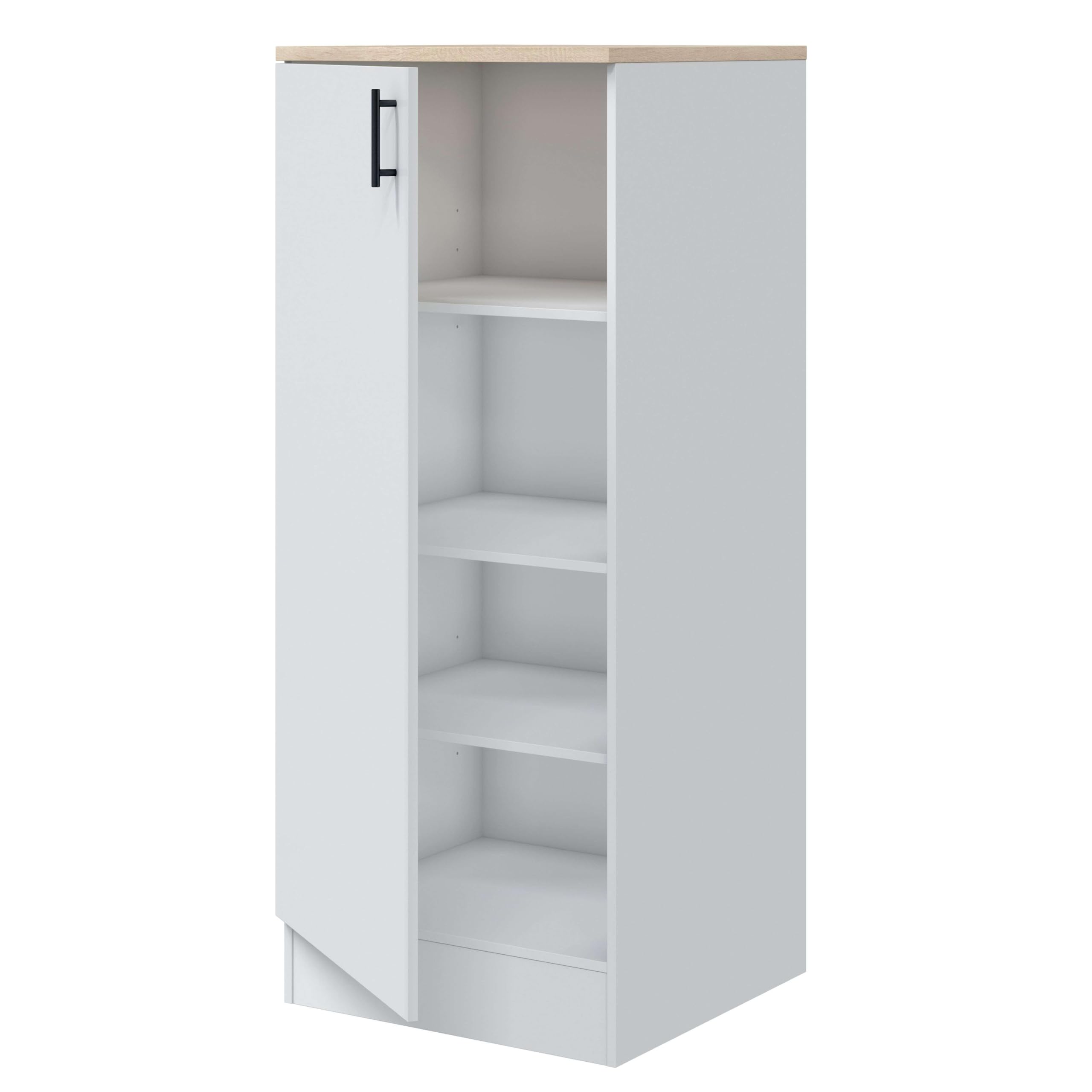 Bricohabitat Módulo Inferior Columna de Cocina Kira con 1 Puerta Blanco Brillo y Roble Canadian 3 Estantes 60x148x60 cm Melamina