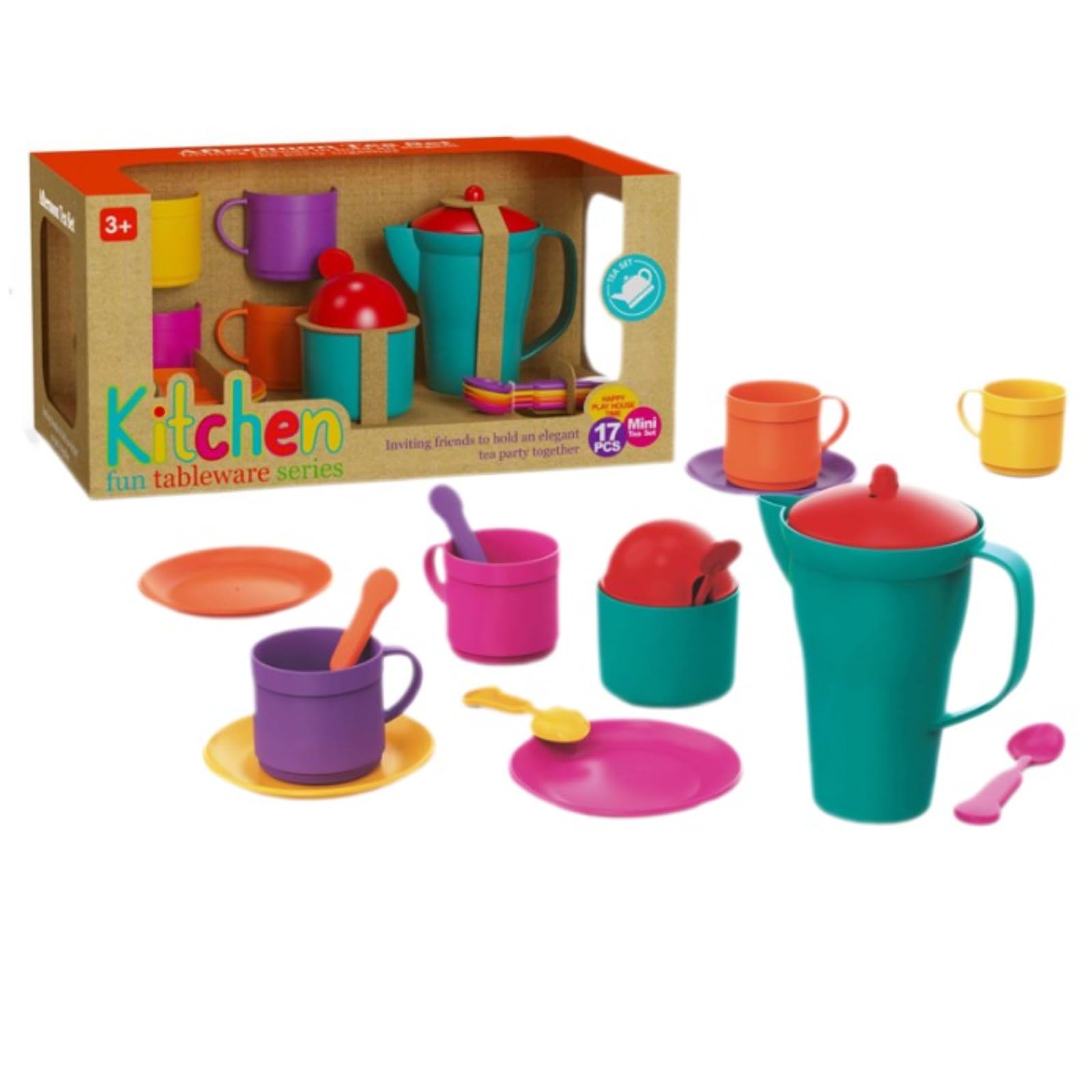 17pcs Kids Tea Set for Role Play Afternoon Tea Party Set Kitchen Accessories Plastic Picnic Pretend Play Kitchen Christmas Toy Gifts