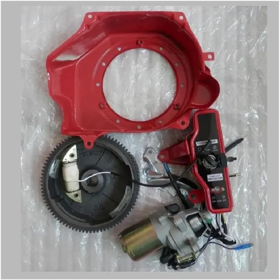 2kw Electric Start Kit Compatible with Gx160 Gx200 Ec2500 2200 Generator Clone Gxv160 Mower Starter Motor Flywheel Charge Coil Switch(GX160 200 Key Start)