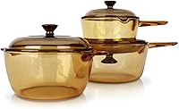 Vista 1 de Visions Glass Cookware - Juego de cacerolas de cocina de 6 piezas sin inducción resistente al calor con tapas (VS-337)