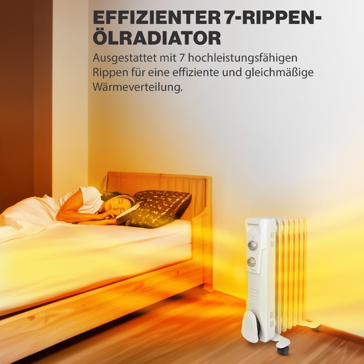 Clatronic® Ölradiator | Effiziente mobile Heizung | elektrische Heizung mit 7 Rippen | Radiator mit 3 Leistungsstufen | Slimline Heizkörper | bis zu 30qm | 1500 Watt | RA 3735