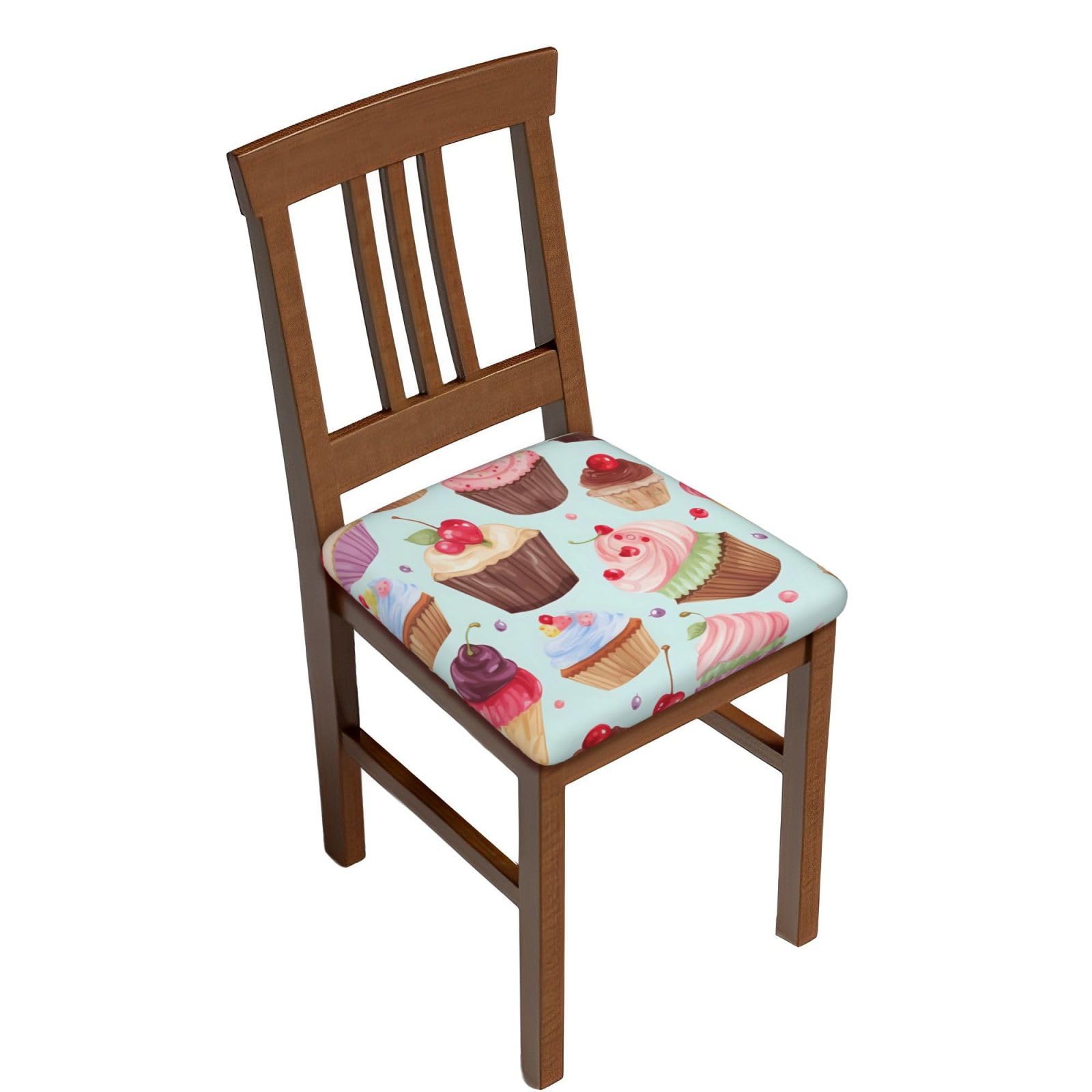 Housses de tabouret carrées lot de 6 en velours motif cupcakes amovibles
