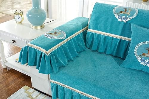 Miniatura 3 de Forros para Muebles Sofás, Fundas nórdicas Simplicidad verde azulado lavable chenilla funda de sofá con falda para sillón Loveseat Sala de estar