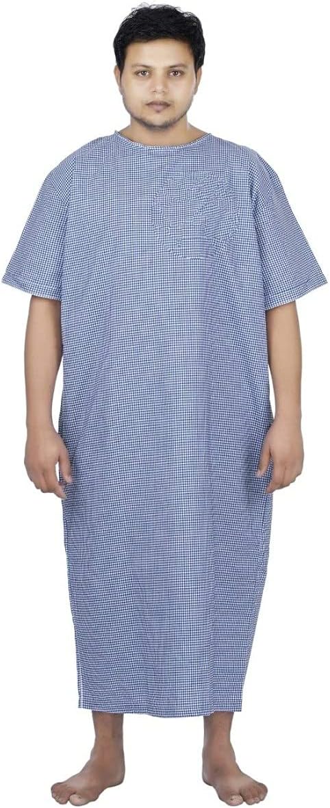 Women Poly Cotton Both Side Wearable Hospital Use Patient Casual Style Gown (Blue, Free Size )