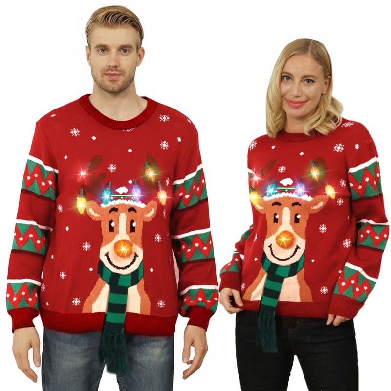 Ugly Christmas Sweater LED,Weihnachtspullover Damen Herren,hässlich...