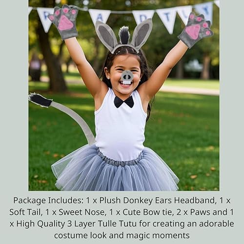 Miniatura 2 de Kirei Sui Kids Animal Costume Brown Bear Pig Black Cat Donkey Kangaroo Tiger Monkey Tutu Ear Headband Bowtie Tail Paws