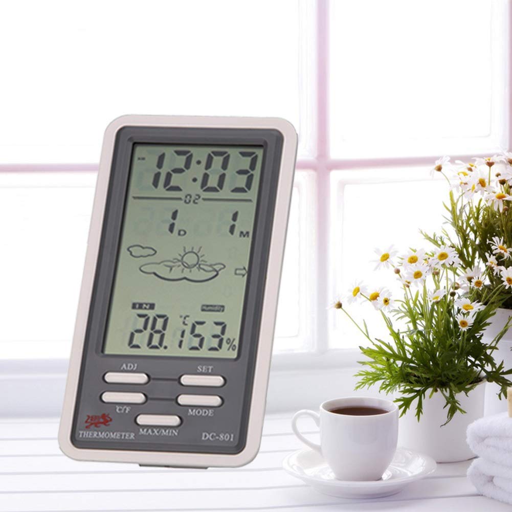 PNAWLLCF-65 DC801 duży cyfrowy cyfrowy termometr temperatury wewnątrz/na zewnątrz higrometr miernik wilgotności zegar