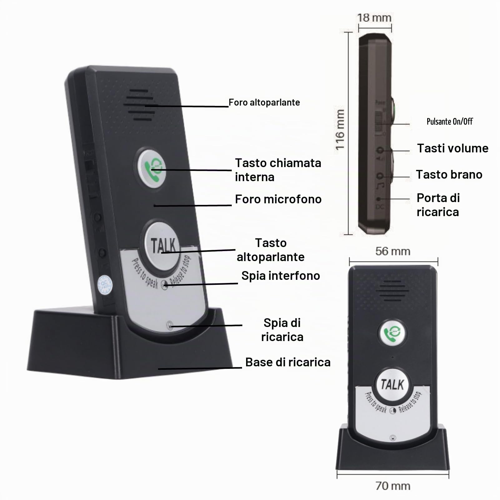 Interfono Vocale Wireless Interfono Portatile con Campanello Interfono a 2 Vie per Uso Domestico e in Ufficio