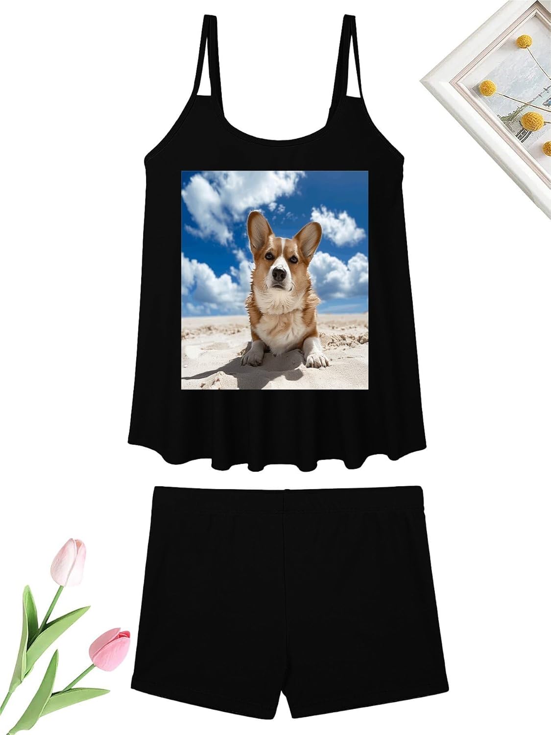 Lying on The Beach Tankini Swimsuits for Women Tummy Control Two Piece Bathing Suits Swim Tops with Boy Shorts