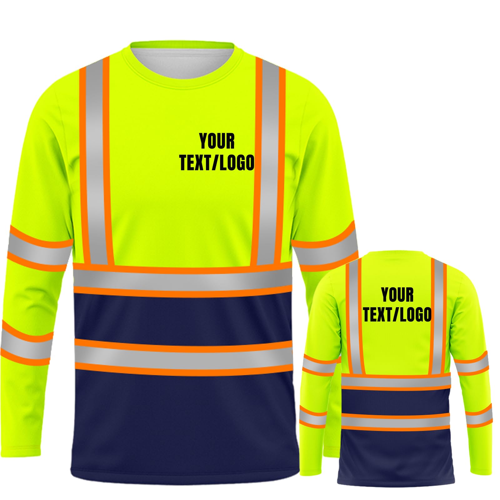 YOWESHOP High Visibility Custom Safety Shirts for Men?Long Sleeve Crewneck T-Shirt?M Yellow-Blue8