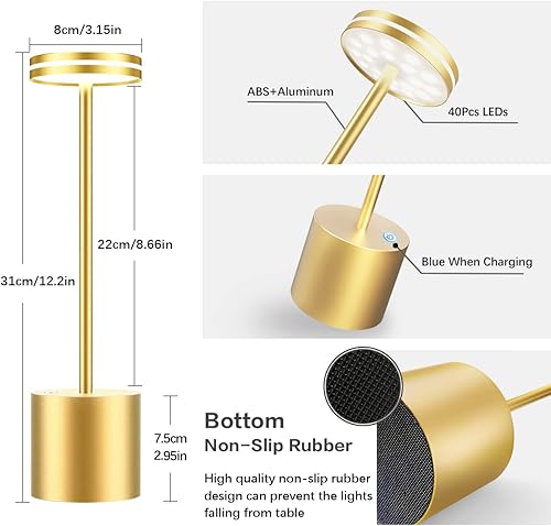 Miniatura 6 de Hapfish Juego de 2 lámparas de mesa inalámbricas, recargables de 5000 mAh, para exteriores, regulables, inalámbricas, alimentadas por baterías, luz