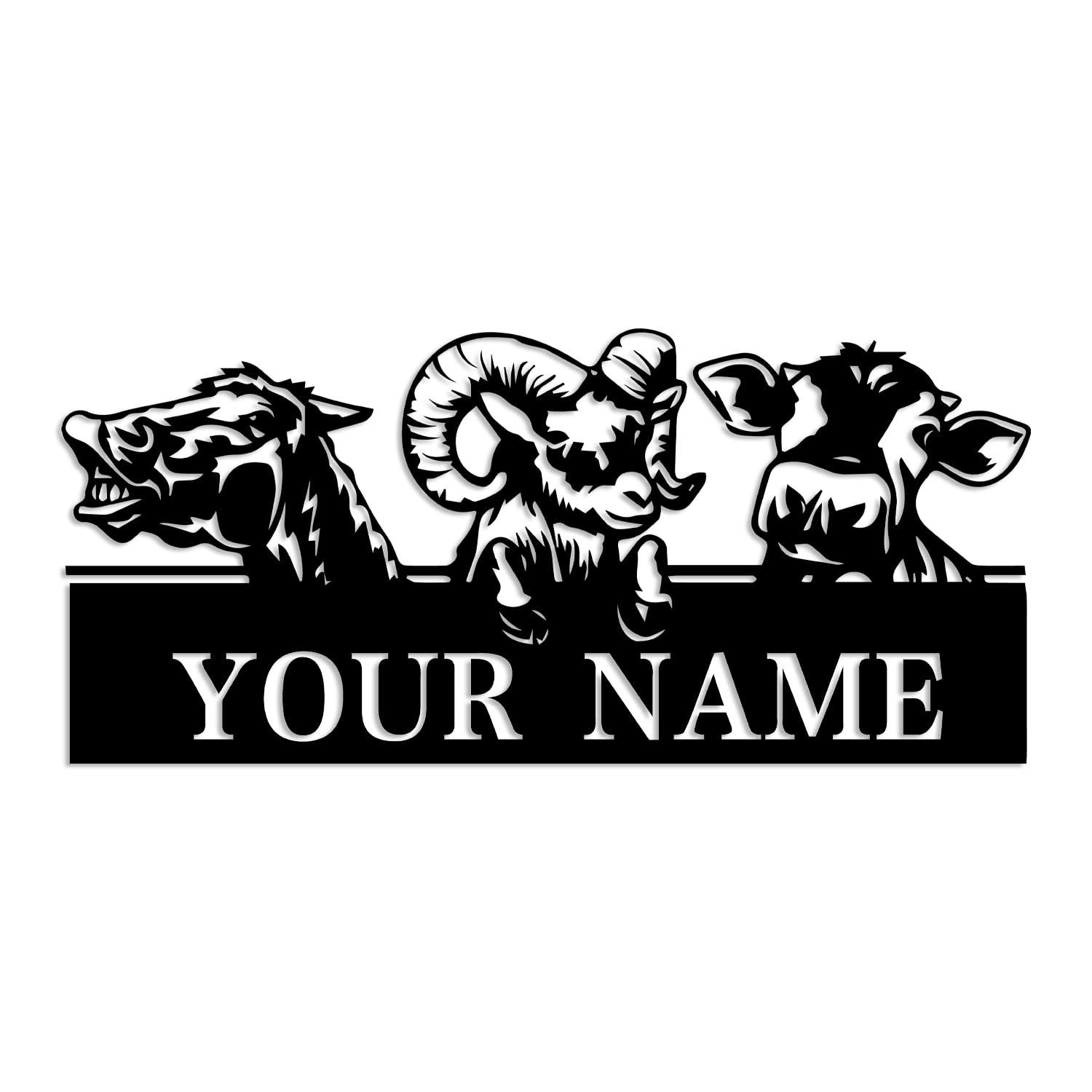 Kissesuu Cow-B Custom Cow Metal Sign, Personalized Farmhouse Decor, Cow Lover Gifts
