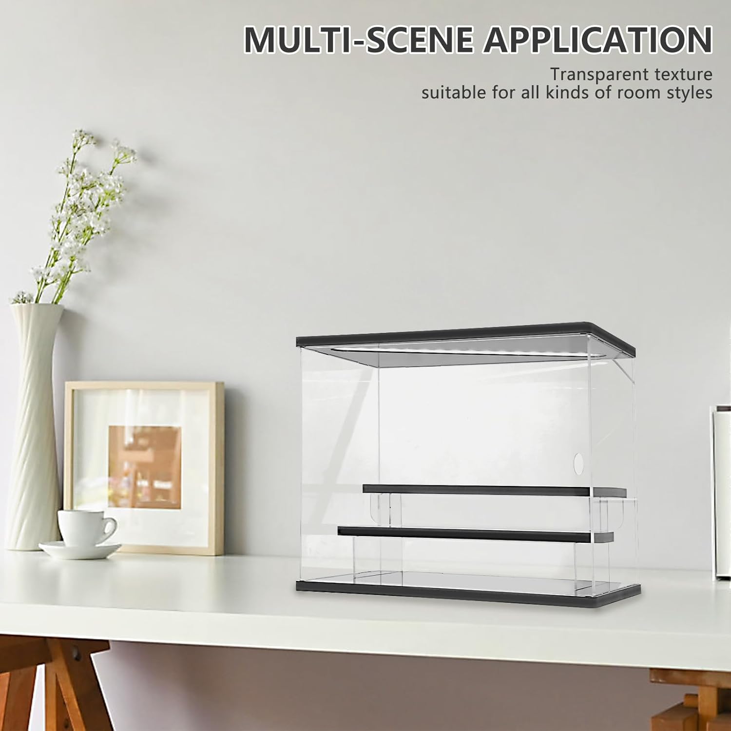 3/5 Layers Acrylic Display Case with LED Light, Versatile Easy Assembly Collectibles Display Case, Dust Proof Transparent Action Figure Display Box for Home Shop Transparent (3 Layer)