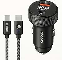 Carregador Veicular Turbo 60W Para Automóvel Carregador de Carro Duas Entradas com Carregamento Super Rápido + Cabo USB-C Premium Compatível Com Dispositivos IOS e Android