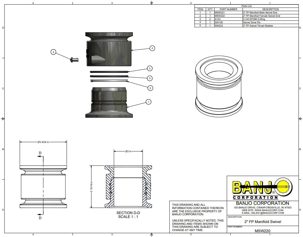 Banjo MSW220 2" Boom Nozzle Pipe Adapter- Full Port Manifold Flange Swivel