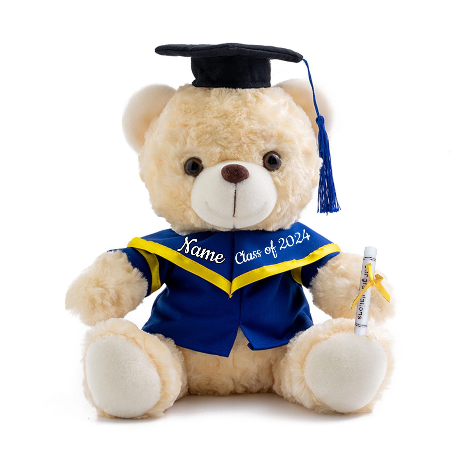 ADORSUN Personalised Teddy Bear with Custom Text, Graduation Bear Class of 2024 Personalised Graduation Gift for Her 2024 High School/College (8-IN-Text)