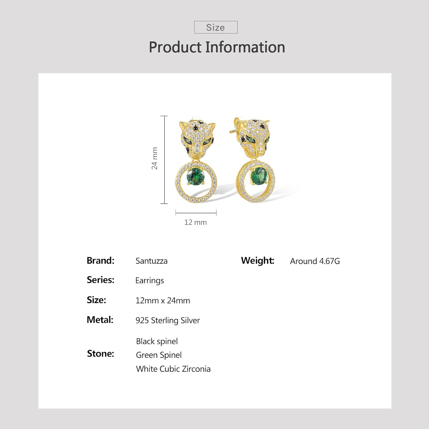 Santuzza Sterling Silver Hypoallergenic Panther Earrings for Women - Image 4