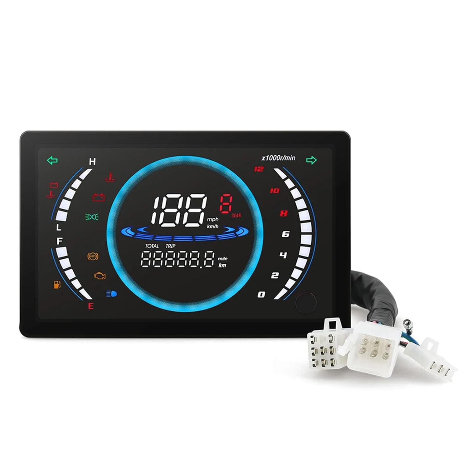 Motorcycle Digital Dashboard Adjustable LED Speedometer Tachometer Odometer with Temperature Gear Display