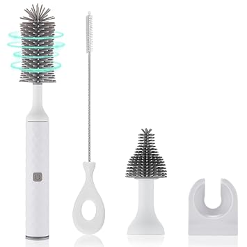 Electric Baby Bottle Brush Set, Multi-Purpose Cleaner Brushes,360high-Speed Rotation Cleaning,1500mAh,Waterproof IPX65,Perfect Baby Bottle Brushes,White