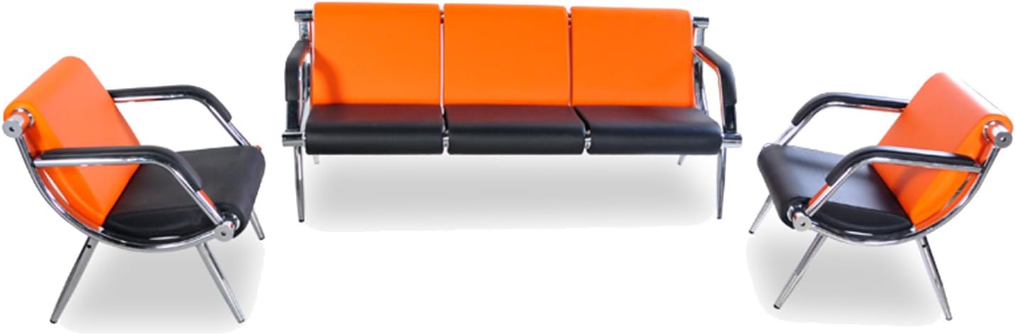 3PCS Office Reception Chair Set Orange and Black PU Leather Waiting Room Bench Visitor Guest Sofa Airport Clinic