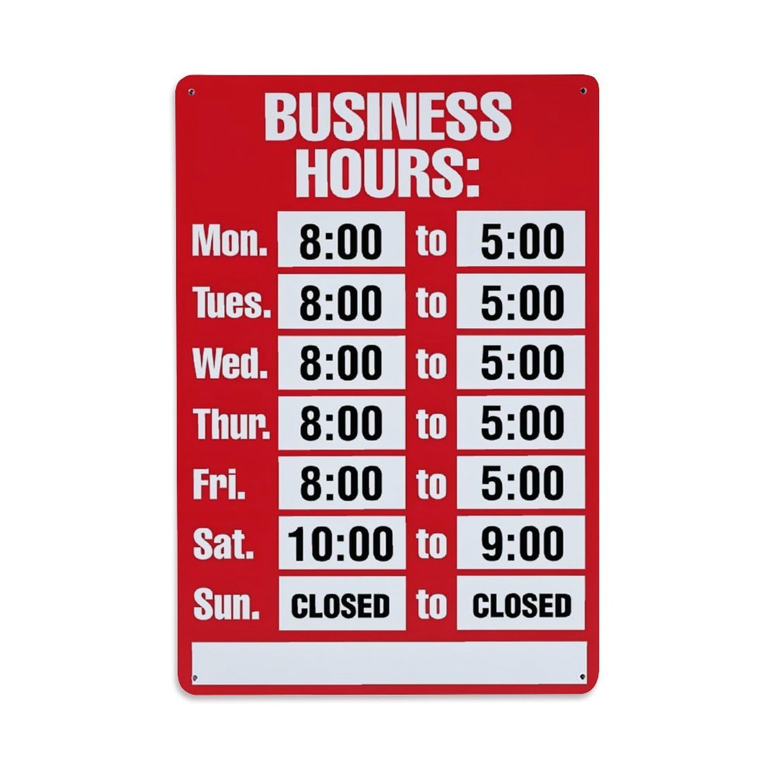 Business Hours Schedule Pattern Print Tin Sign Metal Poster Vintage Metal Signs for Home Man Cave Bar Cafe Kitchen laundry room Wall Decorations Gift 8x12Inch