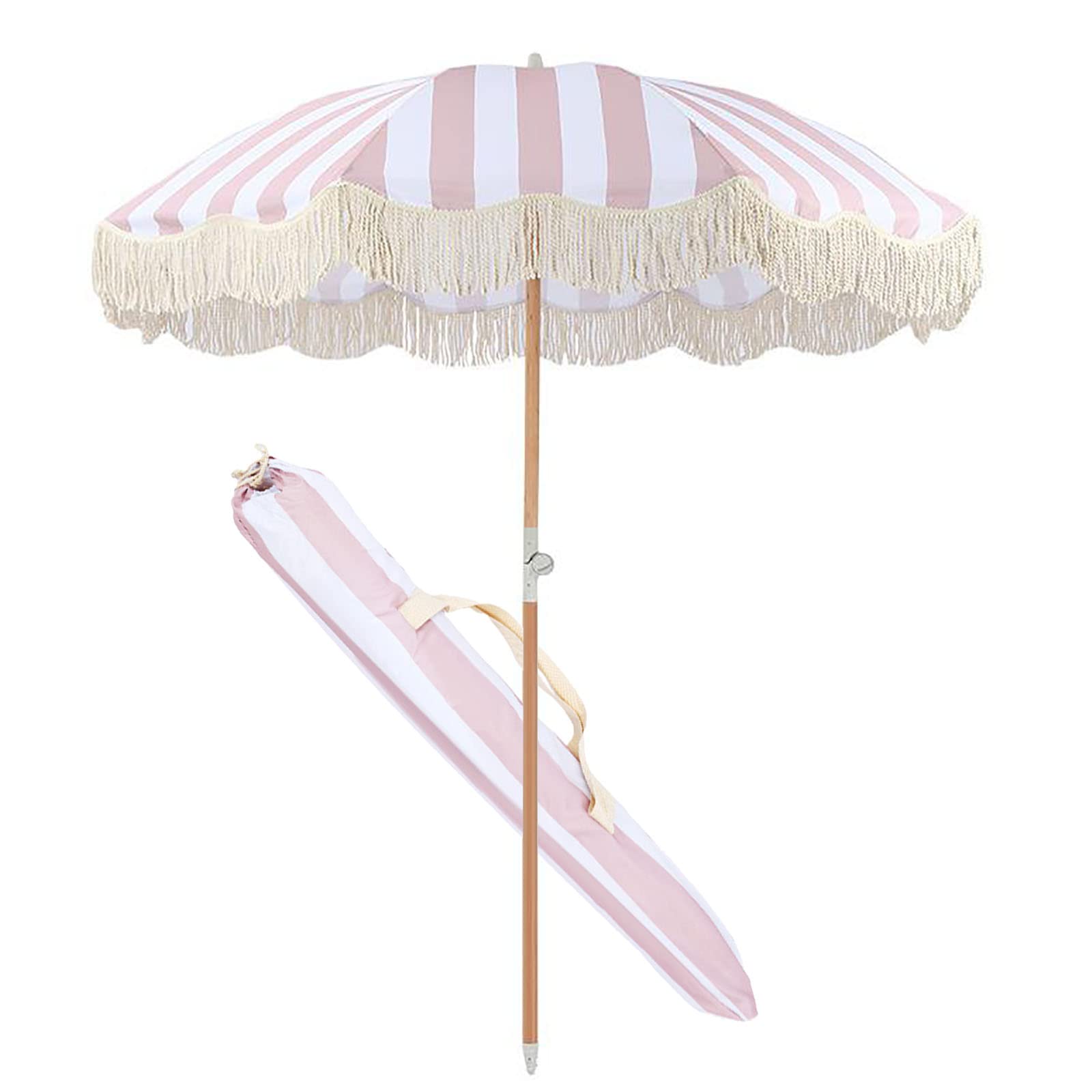 Parasol plażowy 2M w białe paski - retro ry Frind parasol ogrodowy poliester odporny na zużycie żywica idealny na nadmorski dziedziniec basen