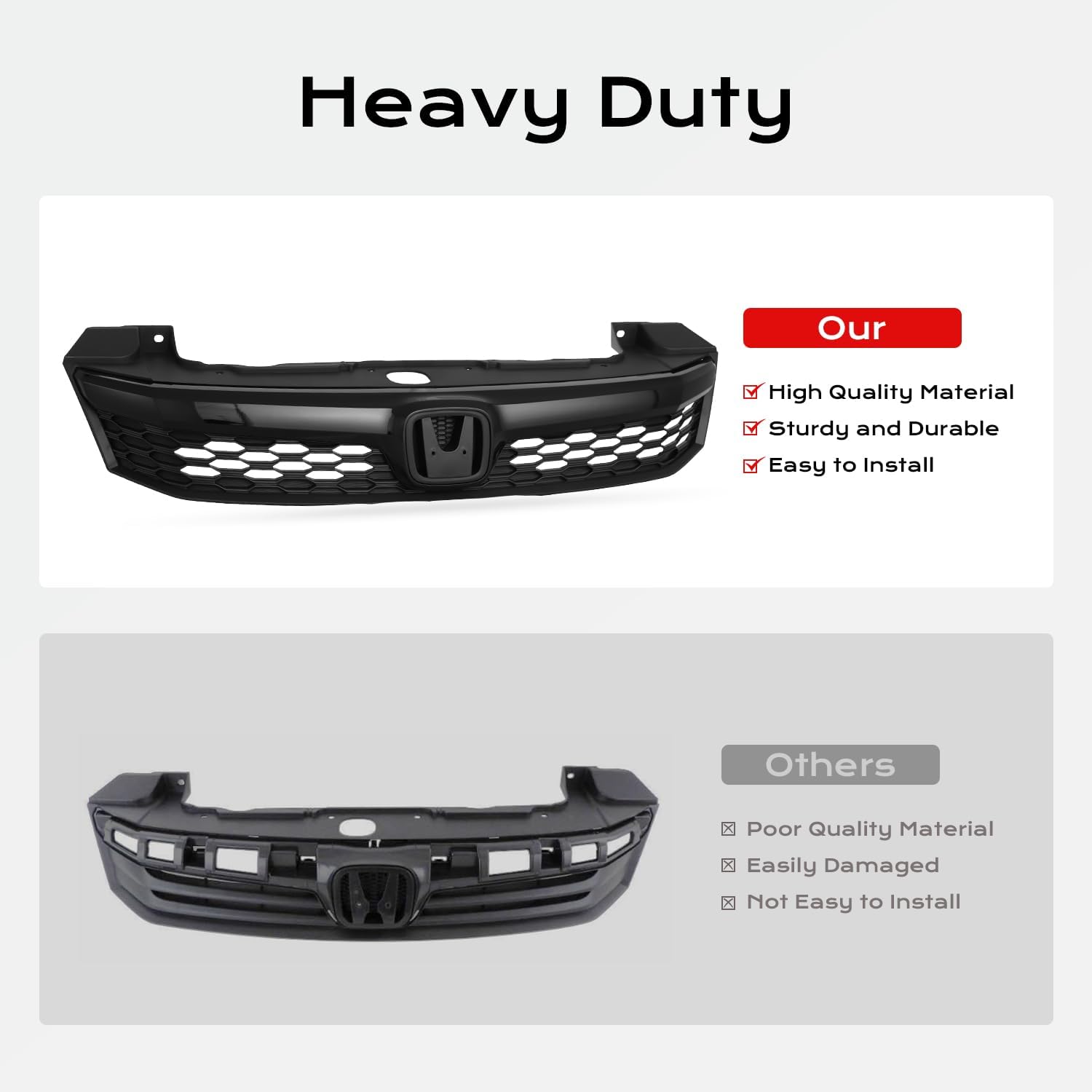 KARPAL Front Upper Grille JDM Painted Black Compatible With Honda Civic 2012 4DR Sedan