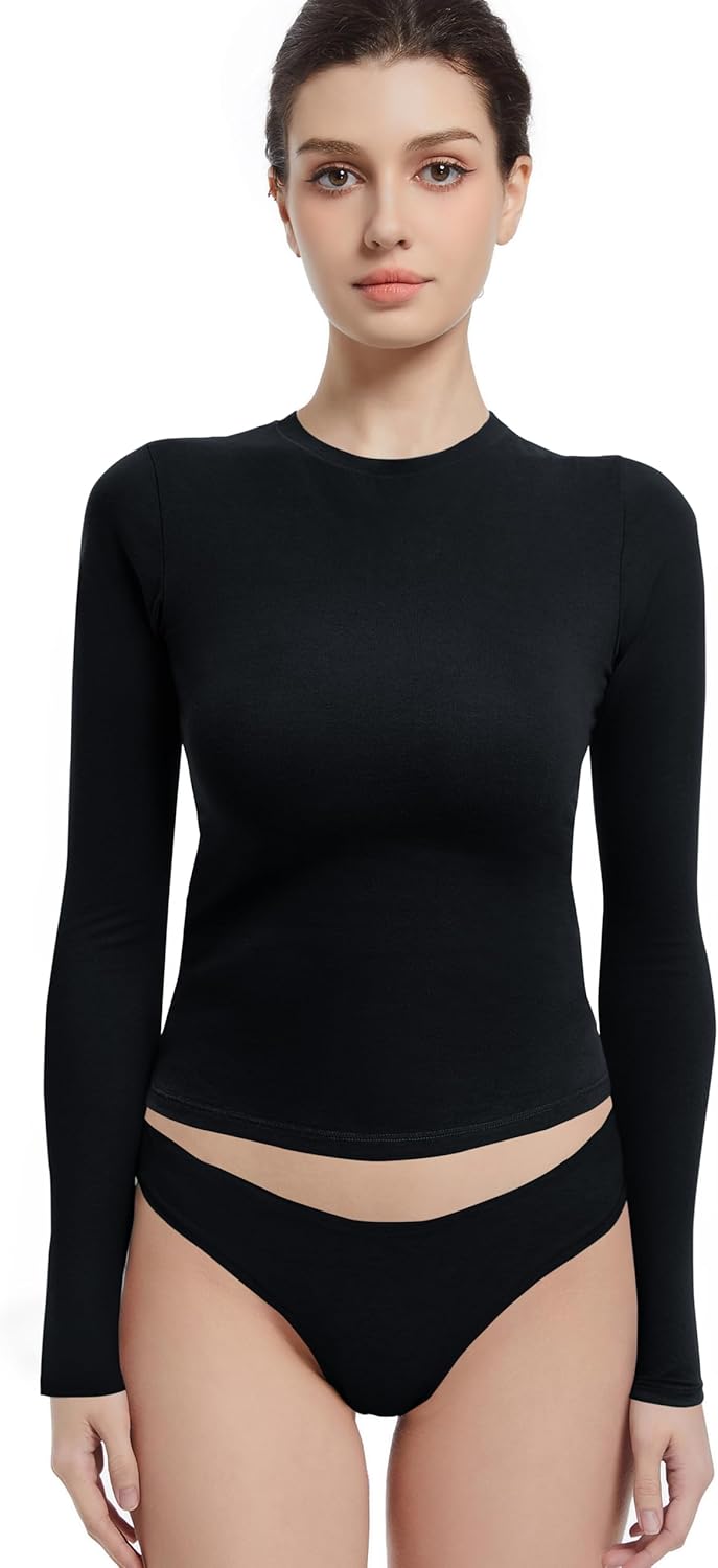 Long Sleeve Shirts for Women Crewneck Basic Tees T Shirts Fitted Crop Tops Y2k Going Out Tops