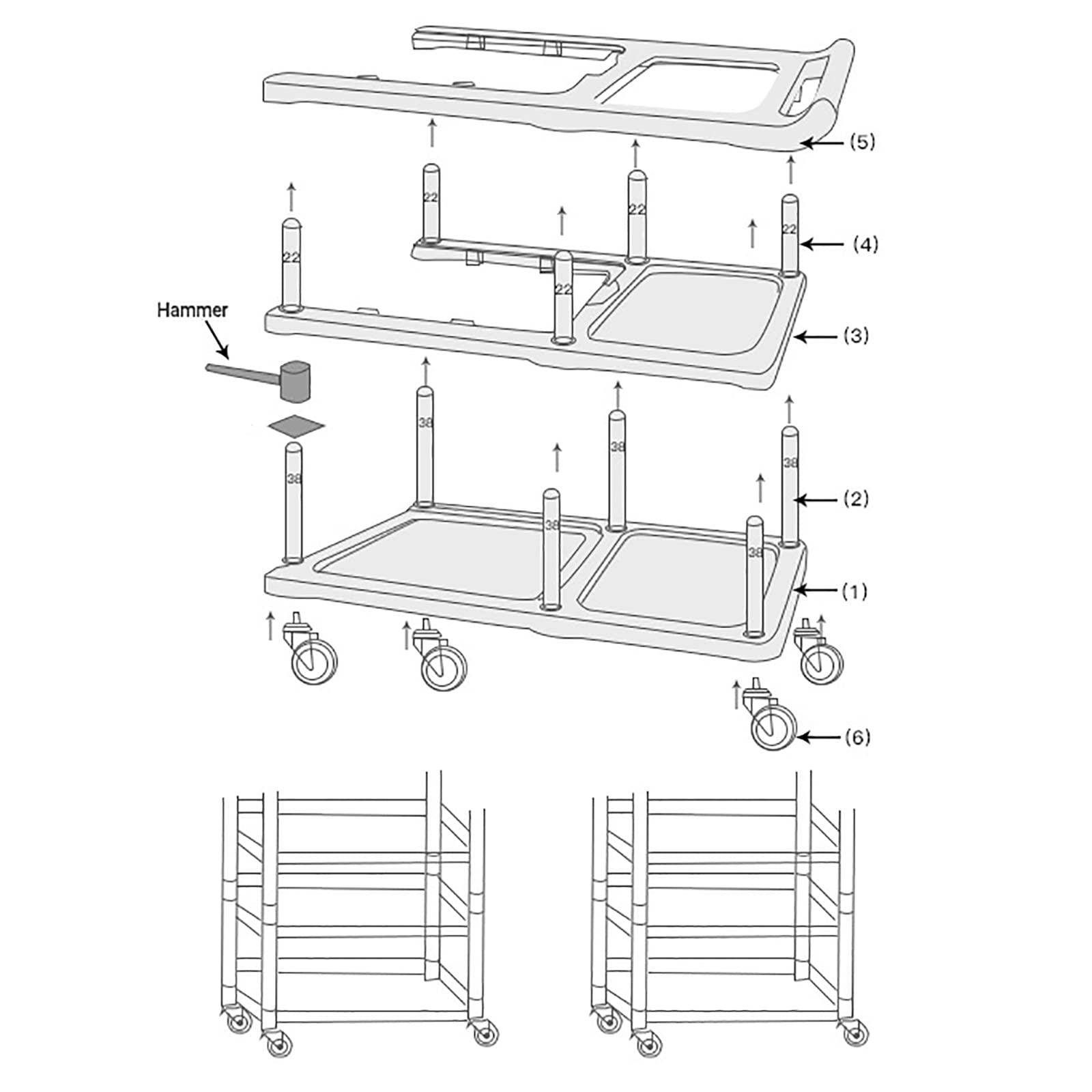 Heavy Duty Rolling Utility Cart 3 Tier Commercial Grade Kitchen Storage Cart con ruote, carrello di servizio per ristorante Bar