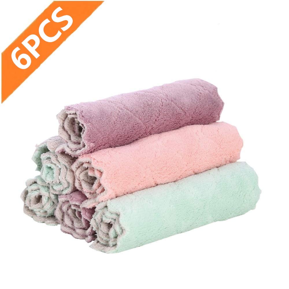 Dish Clothes,URSMART Microfiber Cleaning Kitchen Towel，Super Absorbent Coral Velvet Dishtowels, Nonstick Oil Washable Fast Drying( Color Random)