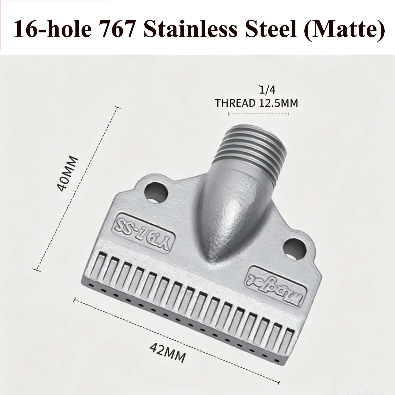 Ugello Soffiatore G1/4 Femmina, Orifizio Aria Piatto, Ugello Getto Spruzzo Aria per Accessorio Macchina Aria Compressa, Rimozione Polvere 2pcs 16-hole 767 Stainless Steel (Matte)