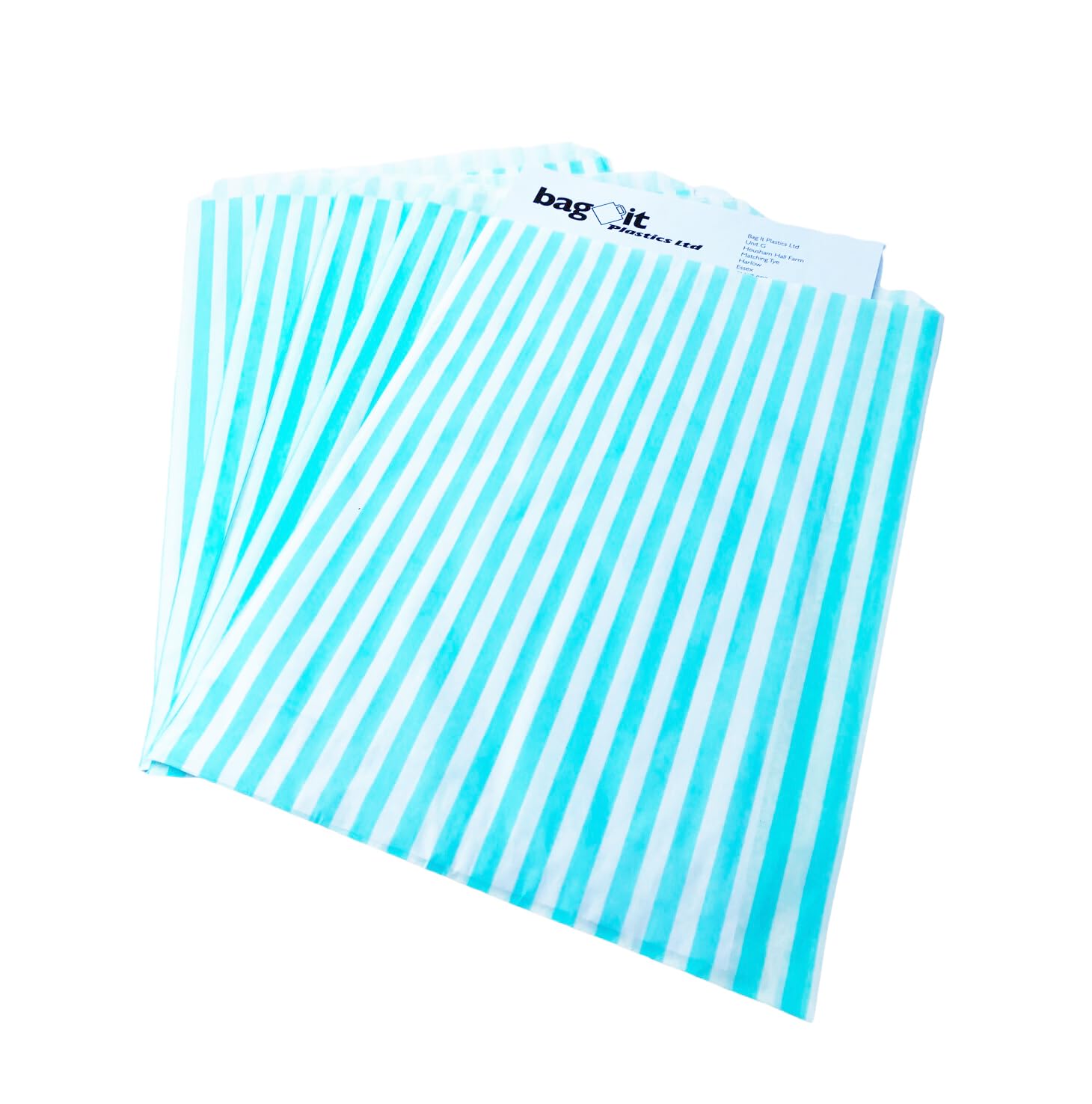 Bag It Plastics | Candy Stripe Paper Sweet Bags | Aqua Blue | 10" x 14" / 250x350mm | Pack of 500 | Sweet Bags, Popcorn Bags, Wedding Favours, Pick and Mix Bags & Cookie Bags | Premium UK Made Bags! โ image 1