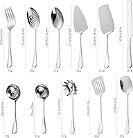 Vista 2 de Juego de Utensilios para Servir de 11 Piezas de Acero Inoxidable Cubiertos Modernos para Servidor Todo Metal Herramientas de Cocina Cuchara Sólida