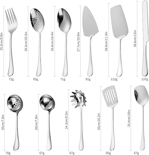 Miniatura 2 de Juego de utensilios de servir de 11 piezas de acero inoxidable moderno para servidor, herramientas de cocina de metal, cuchara sólida, cucharón
