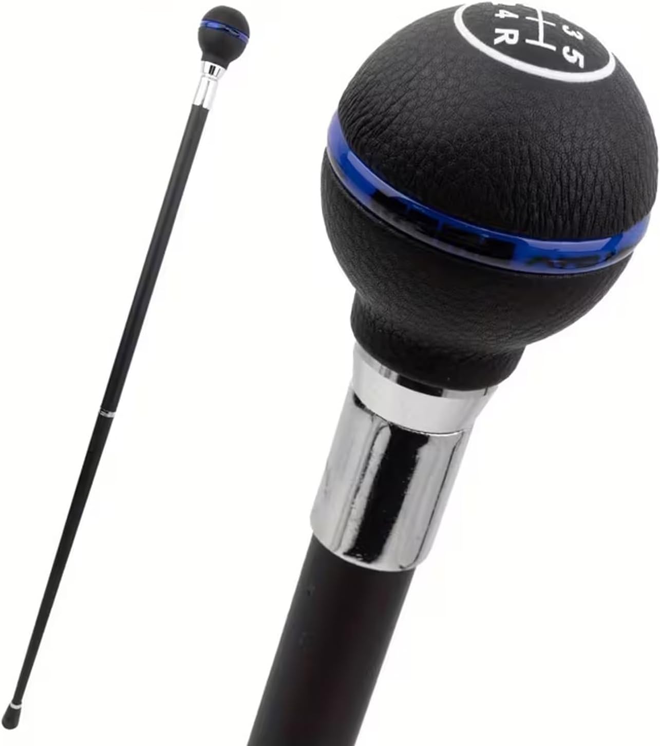 Black and Blue Leather Ball Head Walking Cane, Luxury Men Womens Walking Stick, Removable Anti Slip Scepter, Cospaly Vintage Party 92cm