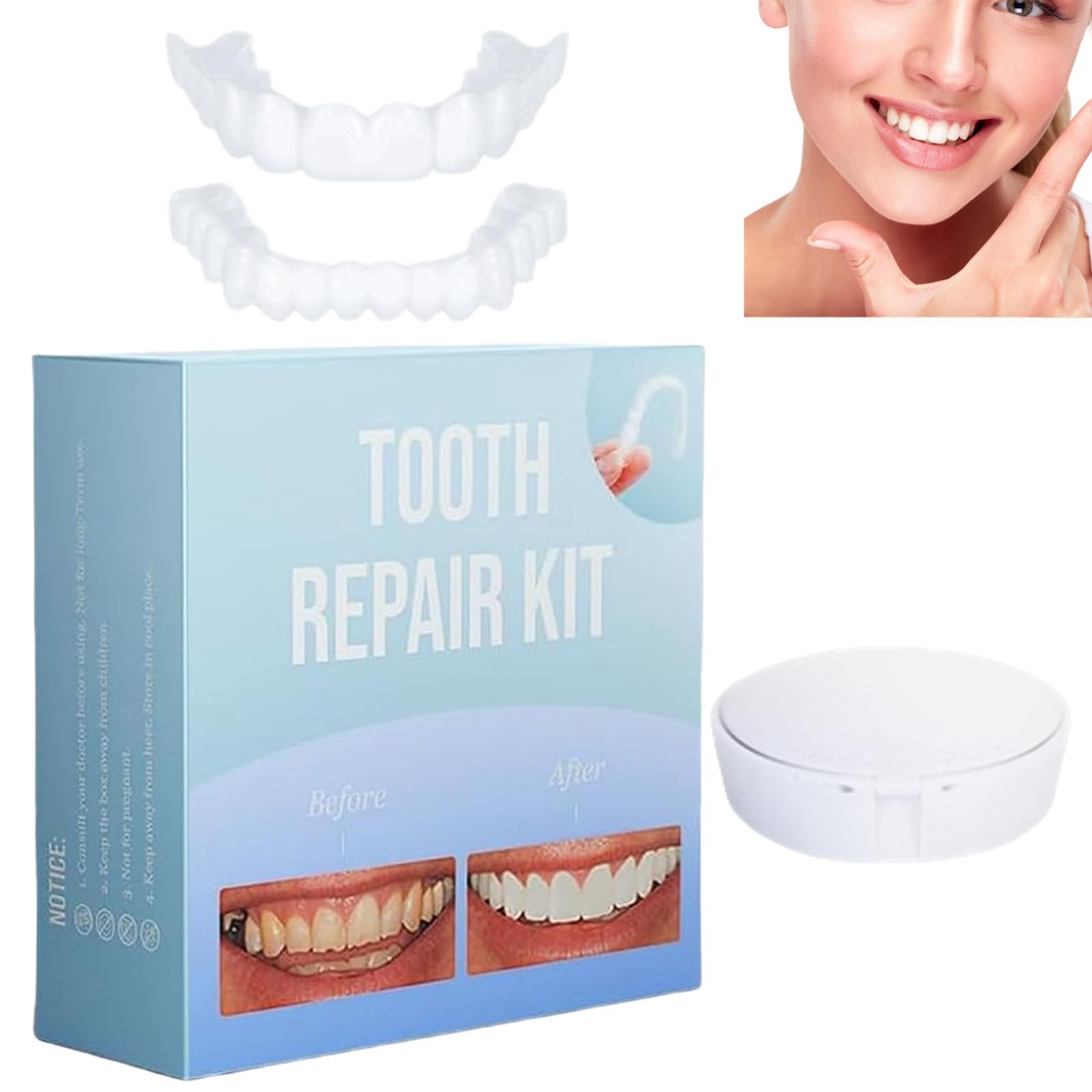 2 Pairs Instant Veneers - Top and Bottom False Teeth Set, Clip-on Adjustable Snap-on Dentures