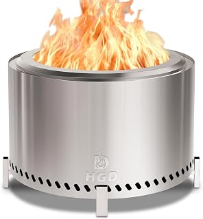 HGD 28 Inch Smokeless Fire Pit - Durable 304 Stainless Steel Wood Burning for Patio Garden Backyard