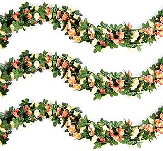 VINFUTUR 5 Pack Artificial Rose Vine Garland 44ft Double Colors Fake Roses Flower Hanging Garlands Arch for Garden Home Party Decoration (Champagne)