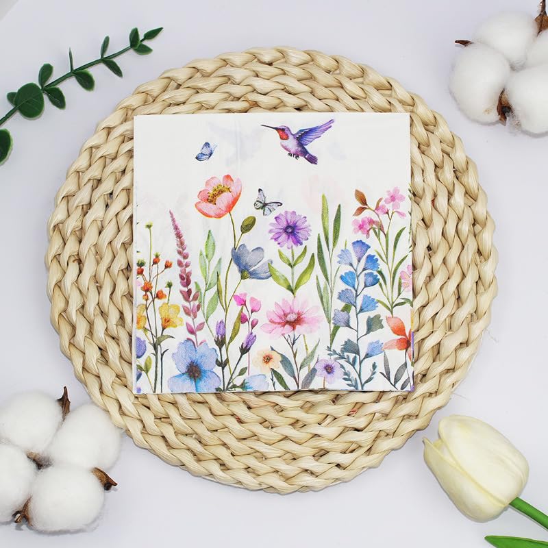 Servilletas Decoupage Verde Hierba Púrpura Servilletas Papel Decoradas Cocktail Desechables Cumpleaños 2 Capas Toilet Paper Towels Baño para Bodas,Fiesta en el Jardín Mesa Deco 30 Paquetes(33x33cm）