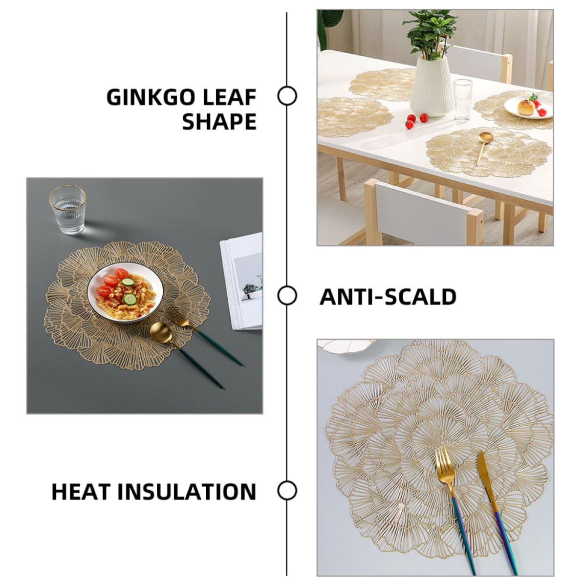 12 Piezas Manteles Individuales de Mesa de Ginkgo Dorado PVC