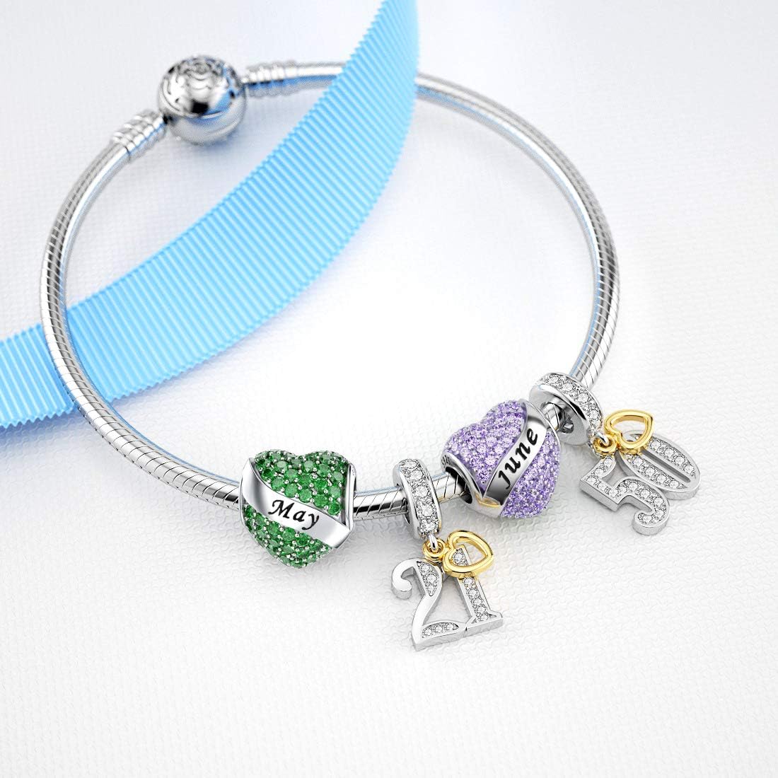 DALARAN Birthstone Charms Happy Birthday Heart Bead Charm for Pandora Bracelet with Present Box for Women - Image 3
