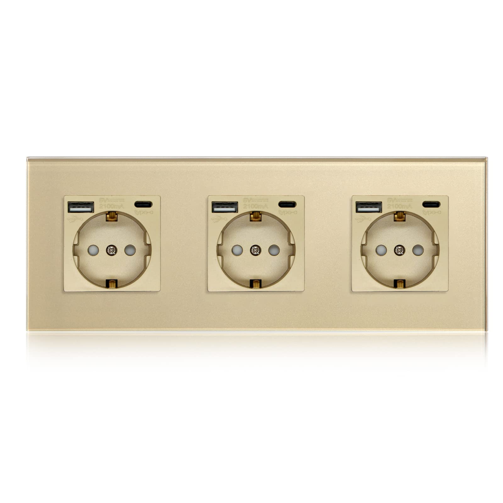 BSEED Enchufe de Pared con USB C,Enchufes Dobles Empotrados con Cristal,Toma de Corriente,Seguridad infantil,Fácil de Instalar,M Serie,2 Enchufes con USB y Tipo C,157mm Blanco — view 99