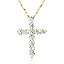 LANE WOODS Simulated-Diamond Moissanite Cross Necklace 18k White Gold Plated Sterling Silver - Cross Pendant for Men Women Religious Jewelry Christian Gifts