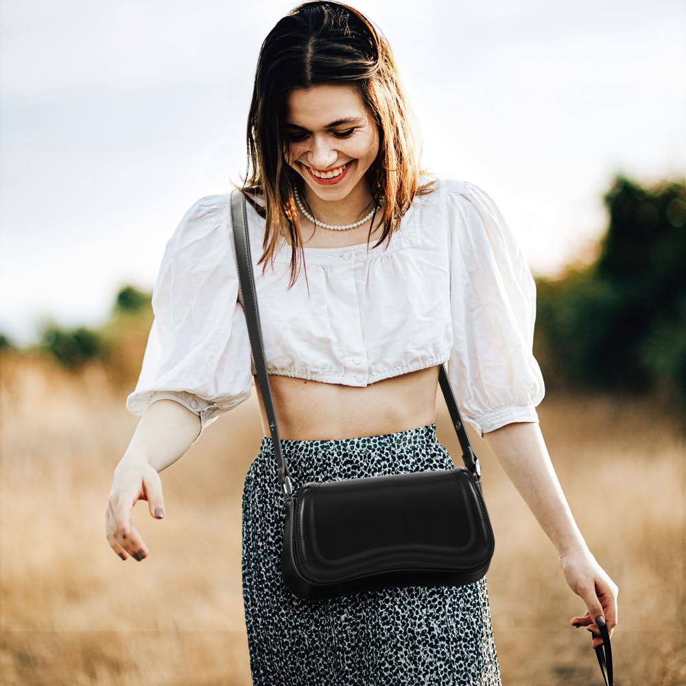 YDSIII Small Shoulder Bag, Trendy Vegan Leather Cross Body Bag for Women, Women's Crossbody Purse with Adjustable Strap (Shiny Black)