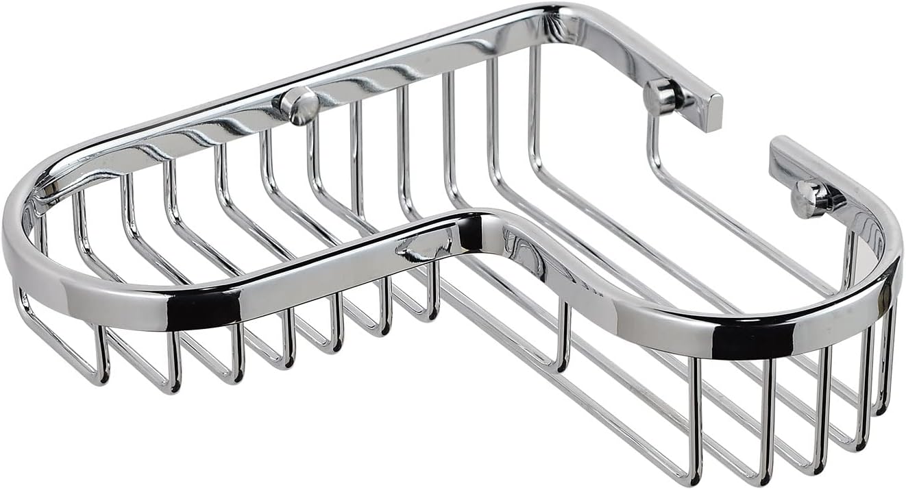 Chrome Corner Shower Caddy, Corner Soap Dish, Solid Brass Wire Basket Shelf for Inside Shower, Wall Mounted Bathroom Soap Holder in Polished Chrome