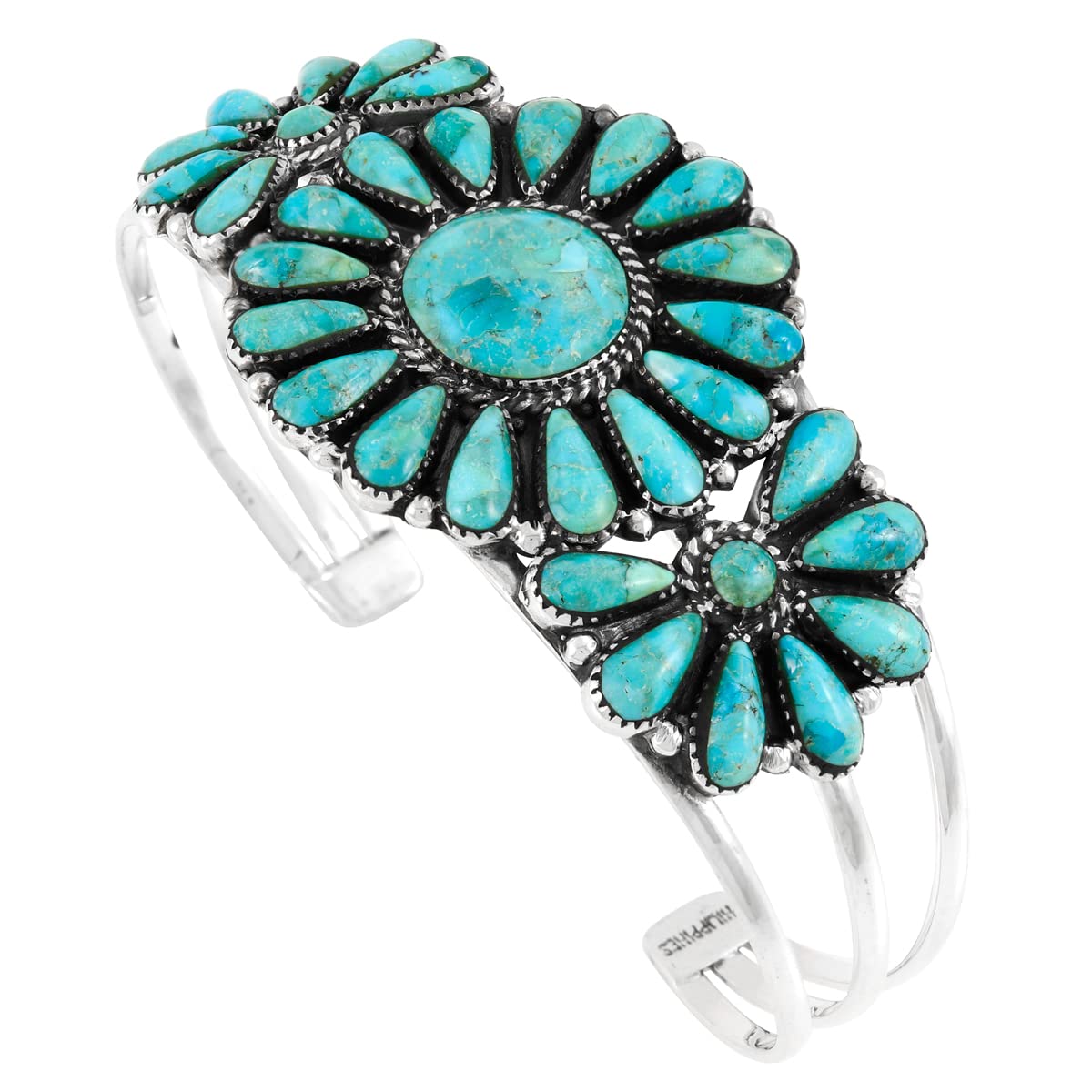 Southwest Style Genuine Turquoise 925 Sterling Silver Cluster Bracelet