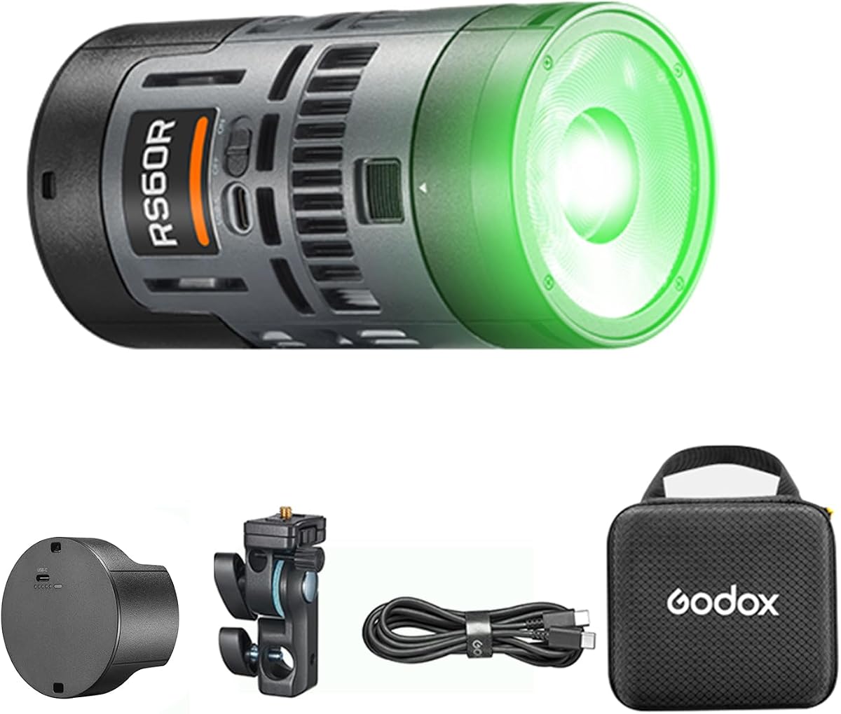 Godox RS60R RGB LED monoluz, luz de vídeo a todo color | Iluminación de salida continua, compatible con control DMX/APP, para grabación de vídeo en vivo en estudio (RS60R)