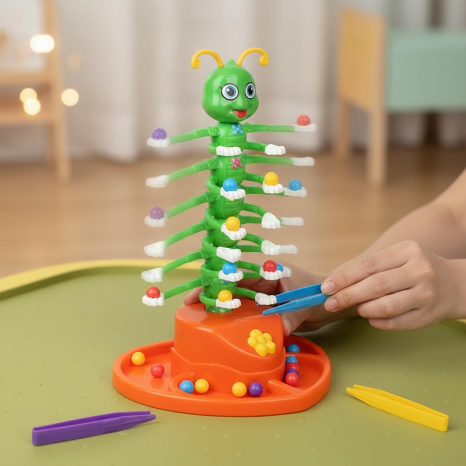 Gioco Dell'insetto con Palline Colorate Elettrico Gioco con Pinzette e Base Rotante Regole Semplici Tavolo Palline e Pinzette