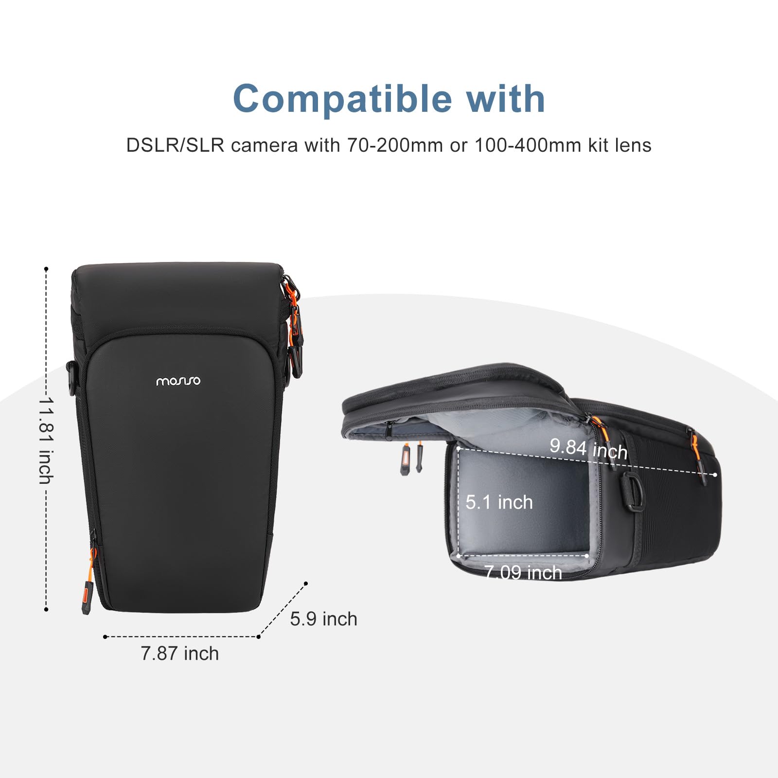 MOSISO Borsa Fotocamera,Borsa Tracolla Accesso Top Fotocamere Reflex | Digitali Kit Obiettivo,Custodia Imbottita Camera Copertura Antipioggia&Tracolla Regolabile,Borse Fotografiche,Nero